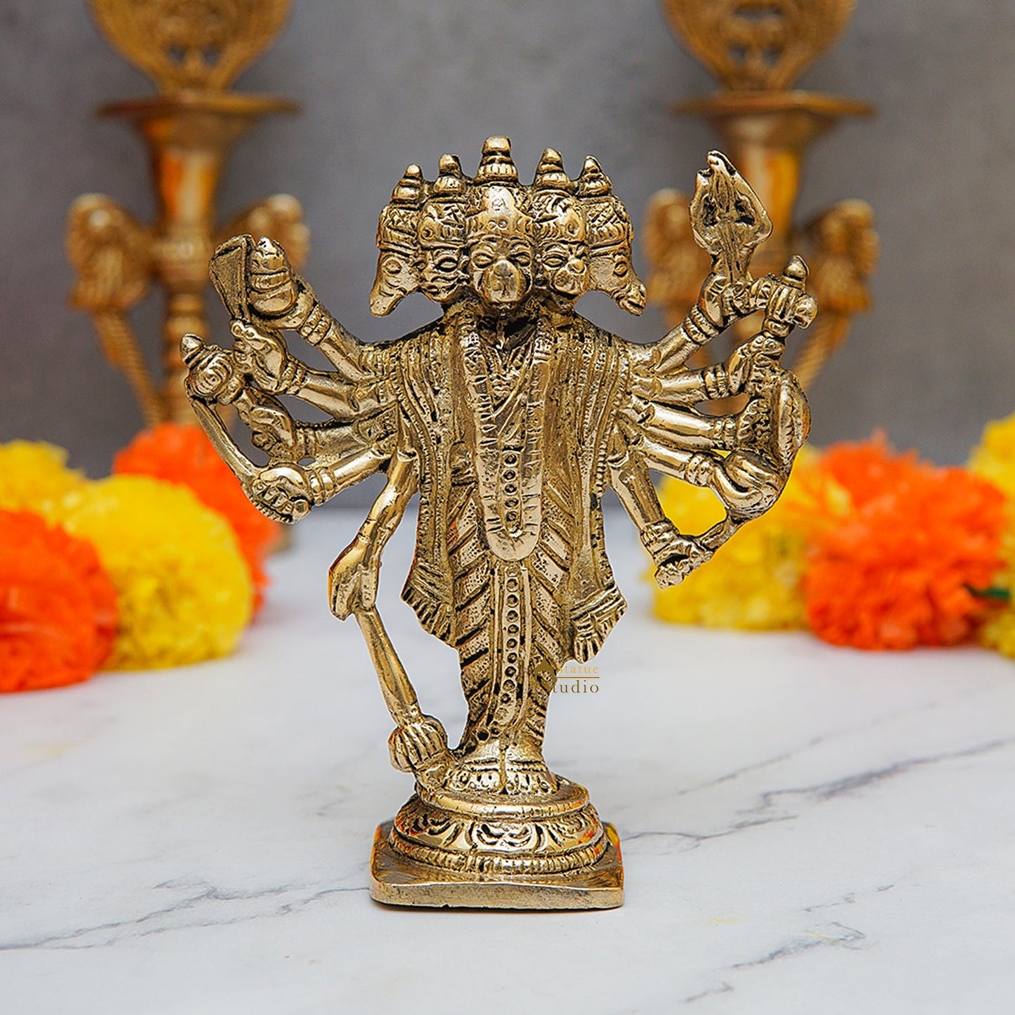 Brass Standing Panchmukhi Hanuman Statue 5 Inch