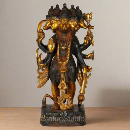Brass Standing Panchmukhi Hanuman Statue Antique Finish For Home Décor 17" by vendor-unknown - Hindu Gods
