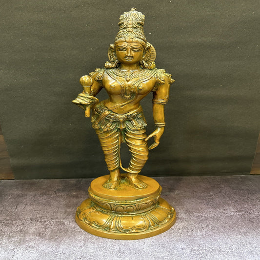 Brass Standing Parvati Idol Uma Devi Statue Copper Patina Finish For Home Decor 1.5 Feet