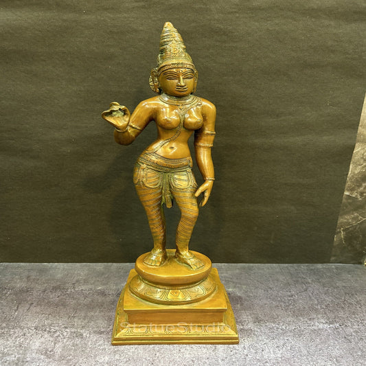 Brass Standing Parvati Uma Devi Idol Copper Patina Finish For Home Decor 1.5 Feet