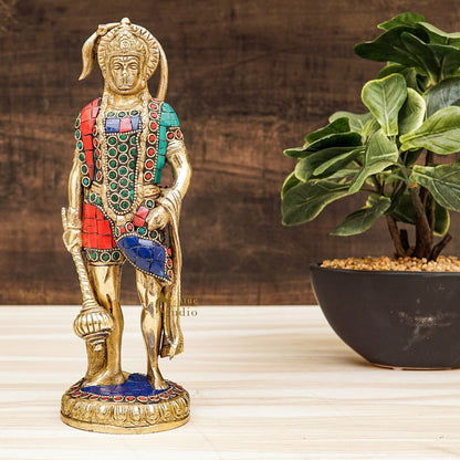 Brass Standing Pawan Putra Hanuman Idol For Home Pooja Decor Showpiece 10 Inch by vendor-unknown - Hindu Gods