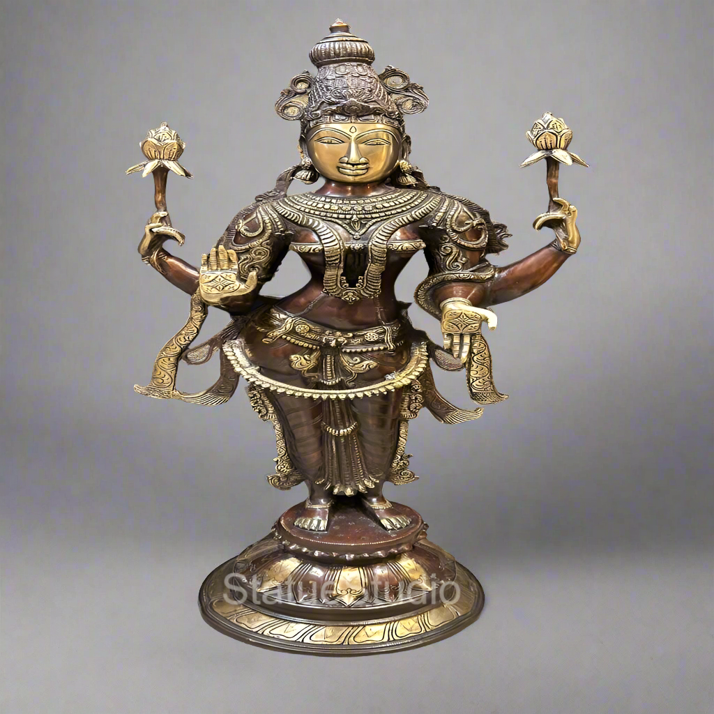 Brass Standing Radha Idol Antique Finish For Home Temple Decor 39"