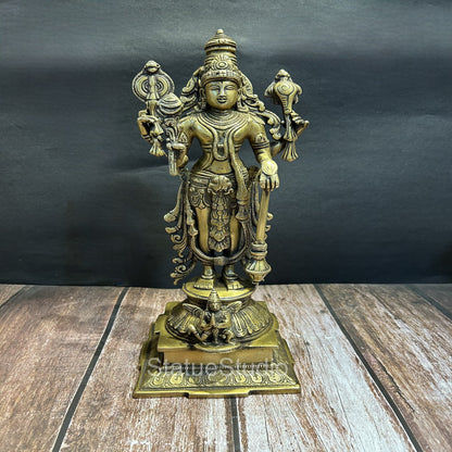 Brass Standing Vishnu Idol Antique Finish For Home Temple Decor 14.5" by vendor-unknown - Hindu Gods
