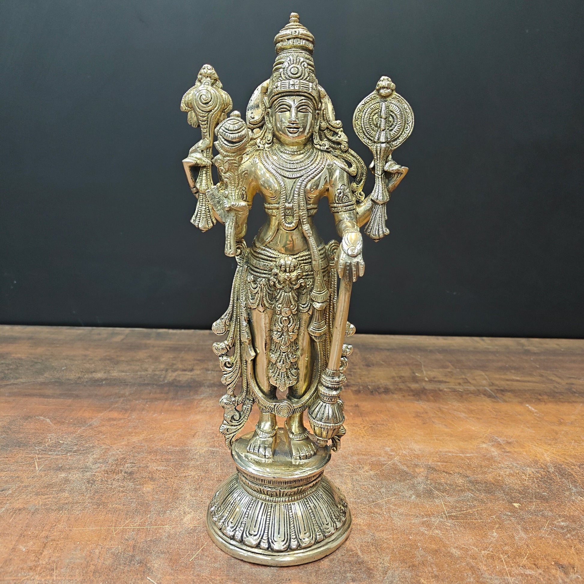 Brass Standing Vishnu Idol For Home Decor Lucky Gift 13 Inch - Eco-friendly - Sama Homes
