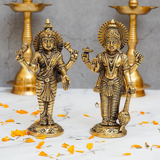 Brass Standing Vishnu Laxmi Idol 6.5 Inch