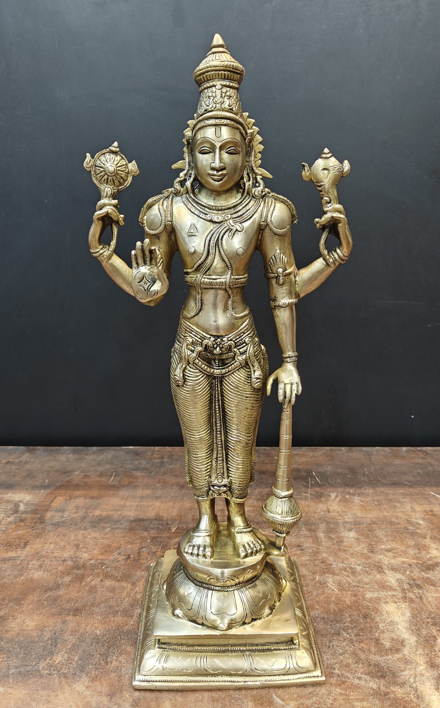 Brass Standing Vishnu Statue Antique Finish 20 Inches