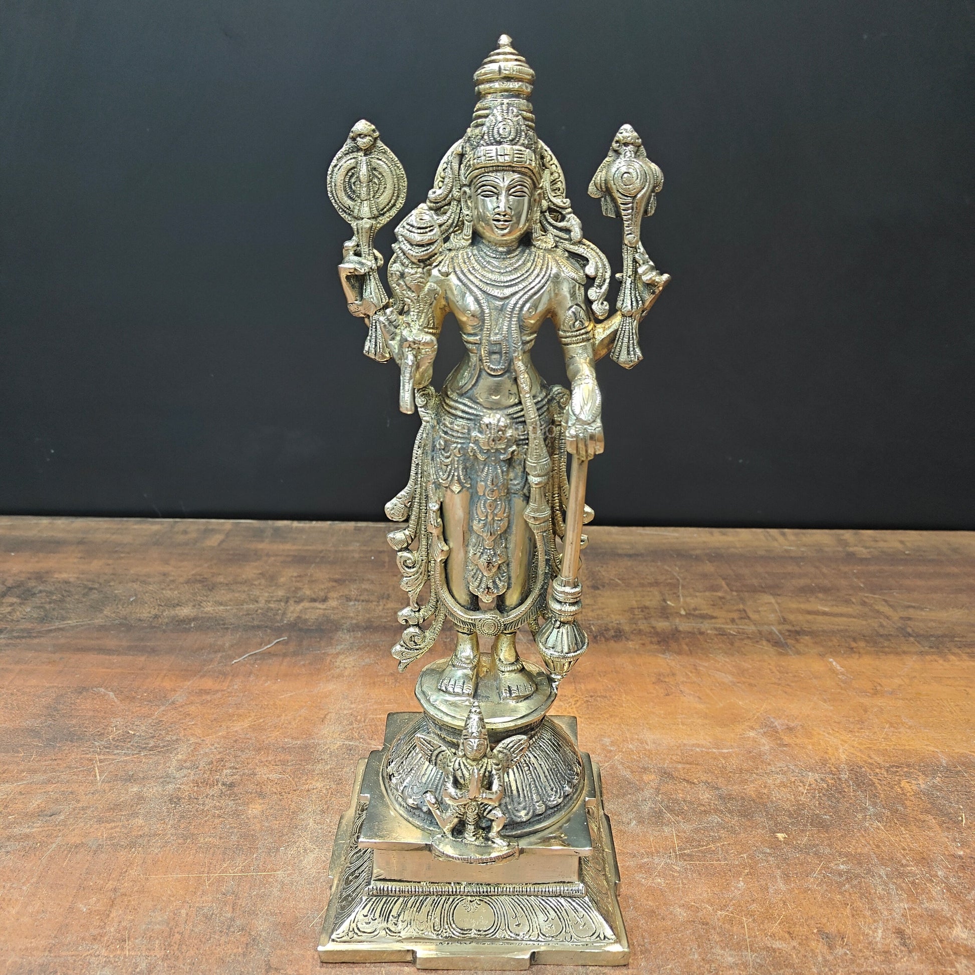 Brass Standing Vishnu Statue For Home Decor 14.5 Inch - Eco-friendly - Sama Homes