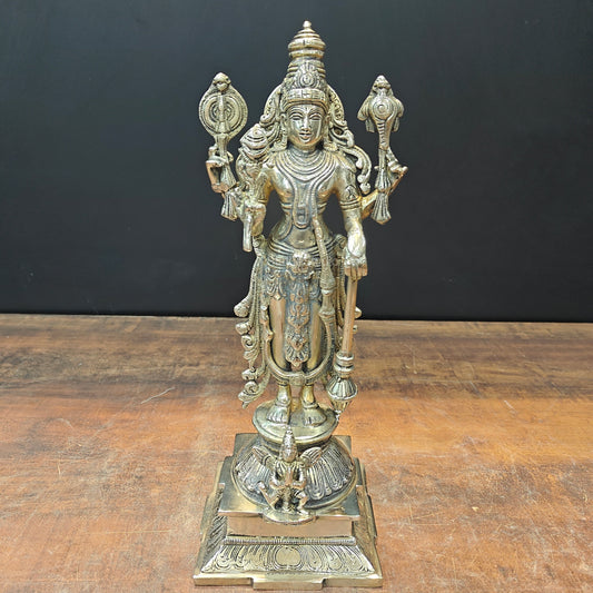 Brass Standing Vishnu Statue For Home Decor 14.5 Inch