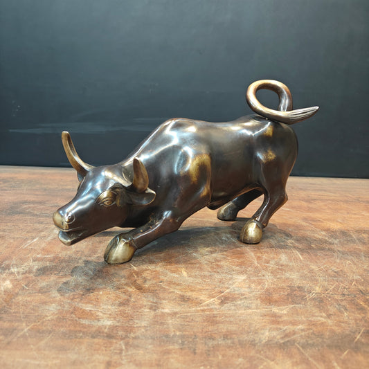 Brass Stock Market Bull Statue For Decor Showpiece 12 Inch