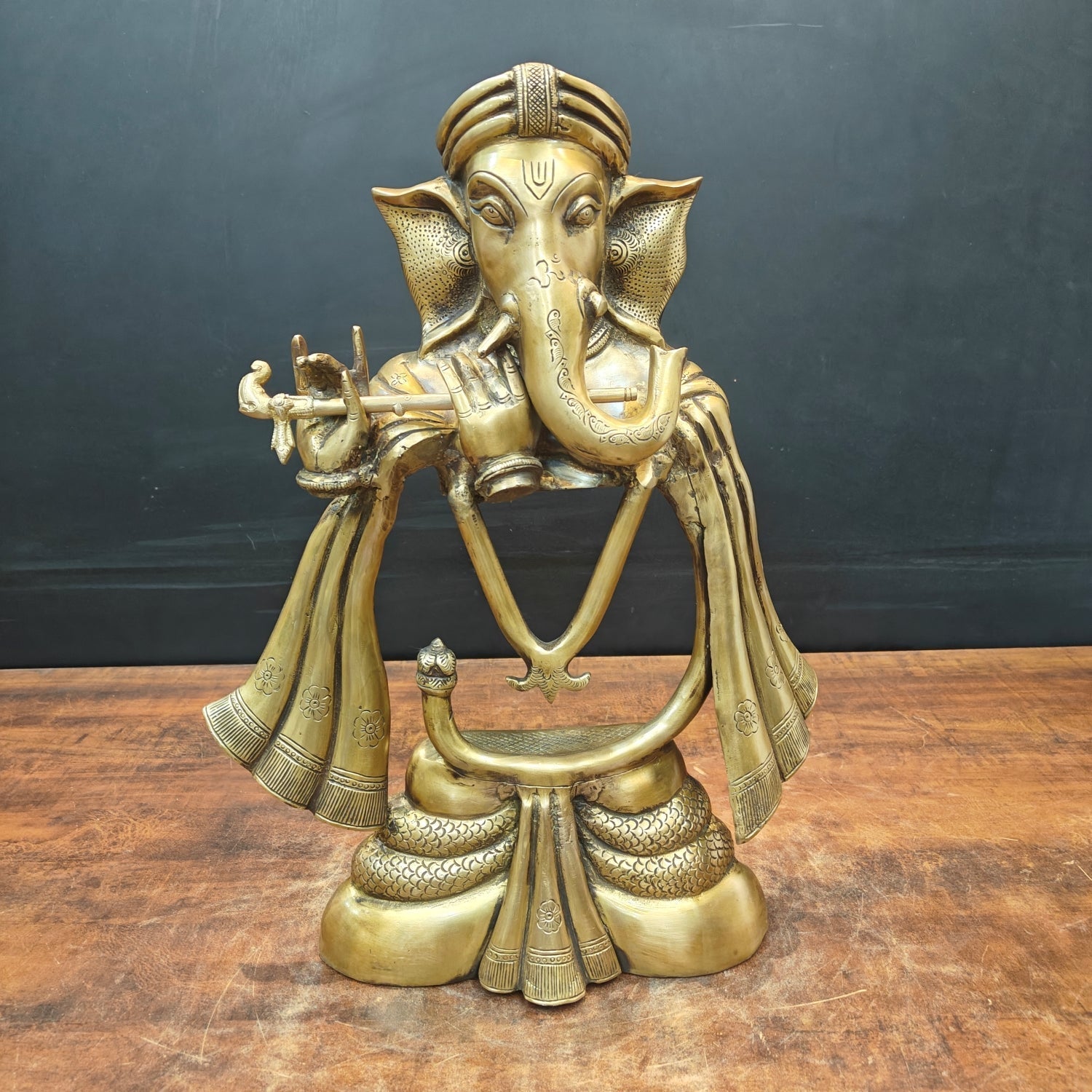 Brass Stylized Fluting Ganesha Statue For Home Decor 19 Inches - Eco-friendly - Sama Homes