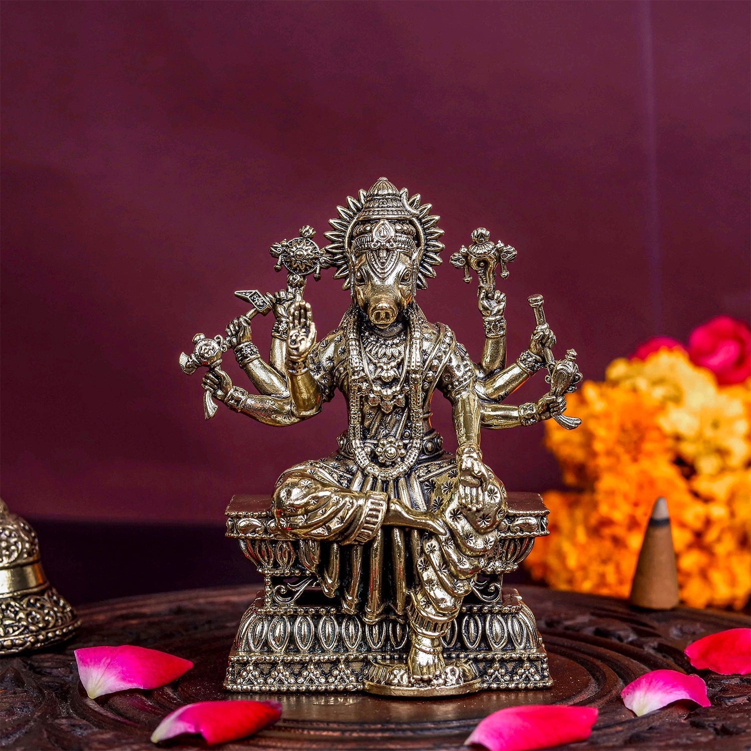 Brass Sueprfine Varaha Idol For Home Temple Decor 4 Inch - Eco-friendly - Sama Homes