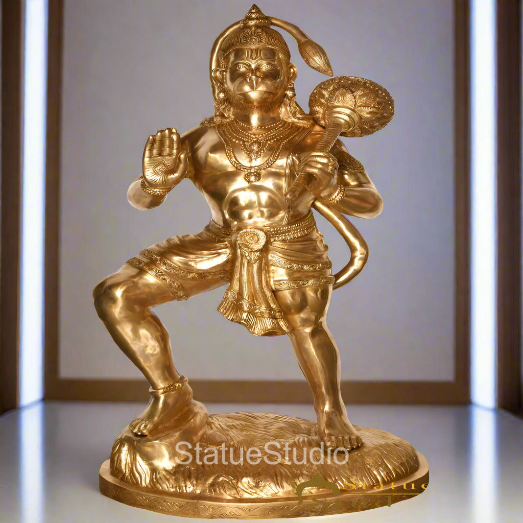 Brass Super Large Standing Hanuman Statue For Home Temple Decor 5.5 Feet - Eco-friendly - Sama Homes