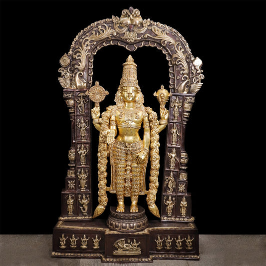 Brass Super Large Tirupati Balaji Venkateshvara Idol With Kirtimukha Throne 7.5 Feet