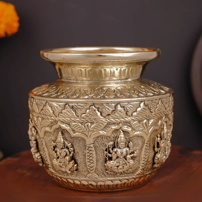 Brass Superfine Ashtalakshmi Kalash Handcrafted Divine Pot 4.5 Inches by vendor-unknown - Spiritual