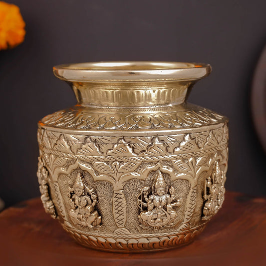 Brass Superfine Ashtalakshmi Kalash Handcrafted Divine Pot 4.5 Inches