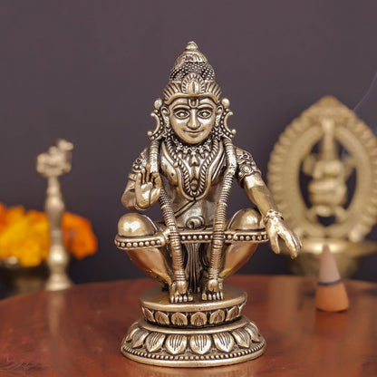 Brass Superfine Ayyappa Swamy Idol For Home Decor 4 Inch by vendor-unknown - Hindu Gods