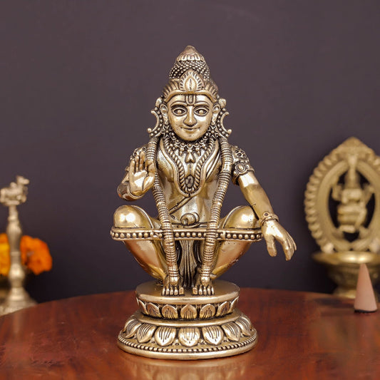 Brass Superfine Ayyappa Swamy Idol For Home Temple Decor 5 Inch