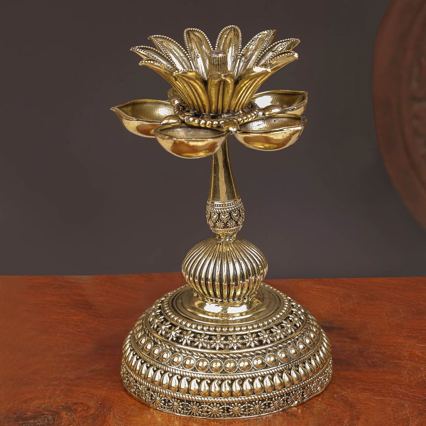 Brass Superfine Beautiful Lotus Diya Oil Lamp 6 Inch