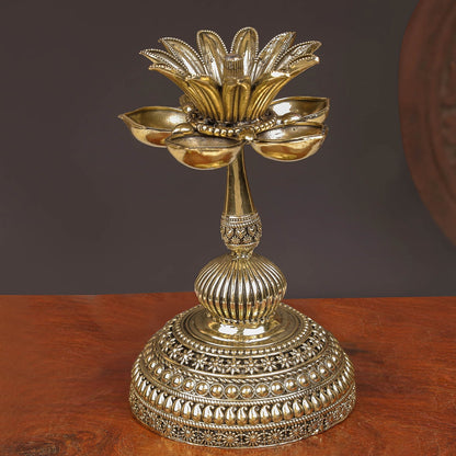 Brass Superfine Beautiful Lotus Diya Oil Lamp 6 Inch by vendor-unknown - Spiritual