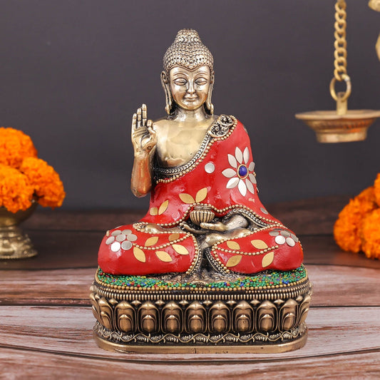 Brass Superfine Blessing Buddha Statue Stone Work 6 Inch