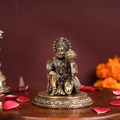 Brass Superfine Blessing Hanuman Idol 3.5 Inch by vendor-unknown - Hindu Gods