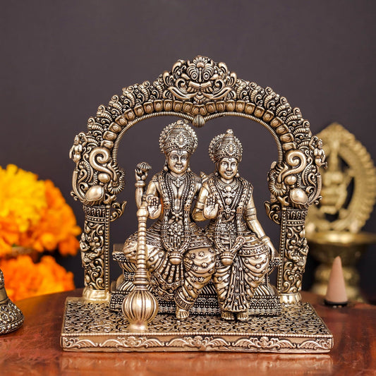 Brass Superfine Blessing Lakshmi Narayan Idol With Kirtimukha Prabhavali 4.5 Inch