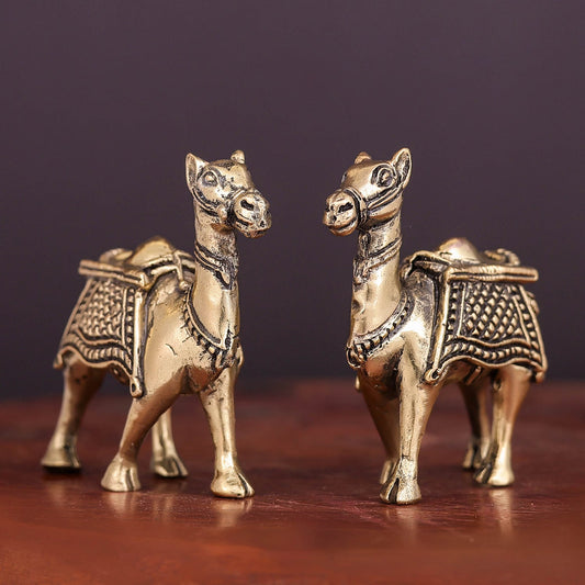 Brass Superfine Camel Pair Miniature Showpieces 2.2 Inch