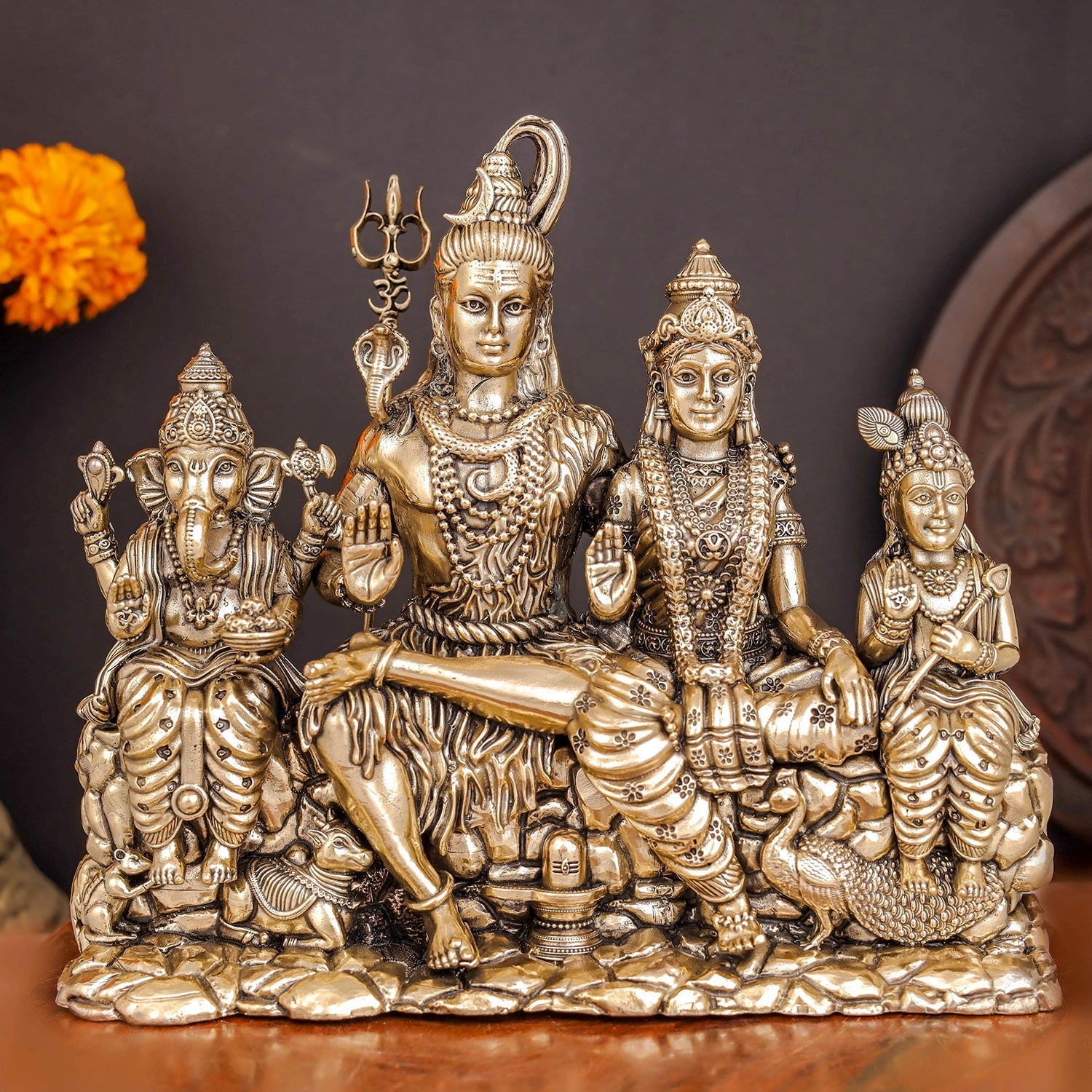 Brass Superfine Complete Shiv Parivar Idol For Home Temple Decor 7.5 Inch - Eco-friendly - Sama Homes