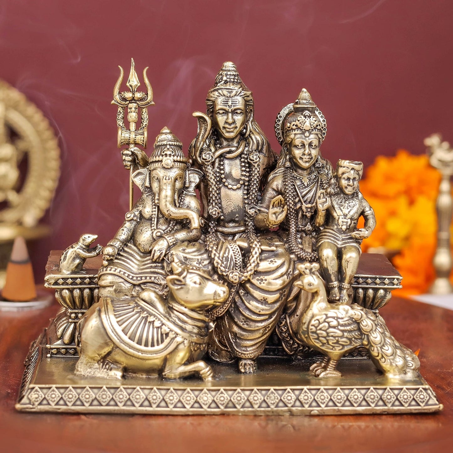 Brass Superfine Complete Shiva Family Idol 4 inch