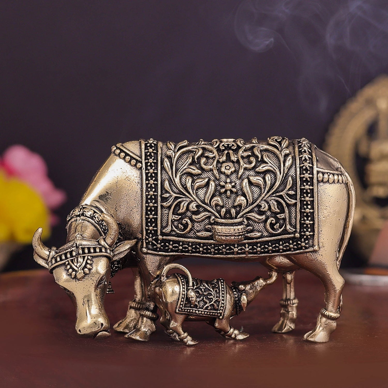 Brass Superfine Cow and Calf Statue 3.5 Inch - Eco-friendly - Sama Homes