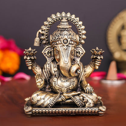 Brass Superfine Dagduseth Ganesha Idol 3 Inch by vendor-unknown - Hindu Gods
