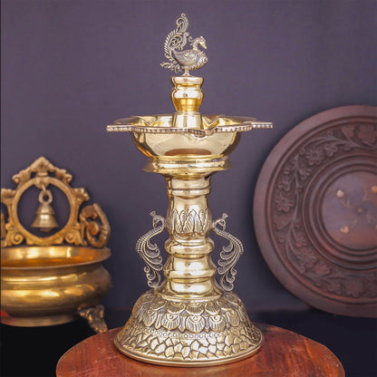 Brass Superfine Designer Peacock Diya Oil Lamp 10.5 Inches by vendor-unknown - Spiritual