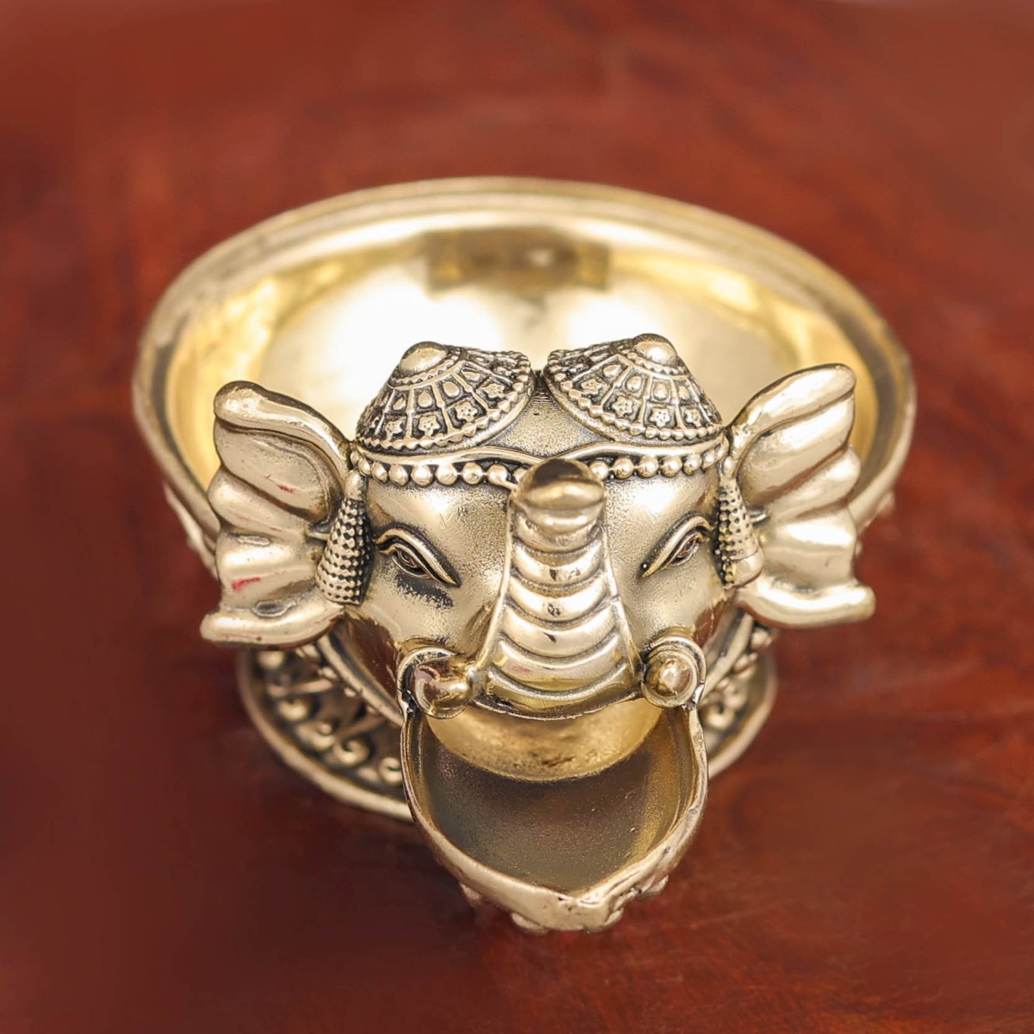 Brass Superfine Elephant Face Design Diya Oil Lamp 4 Inch - Eco-friendly - Sama Homes