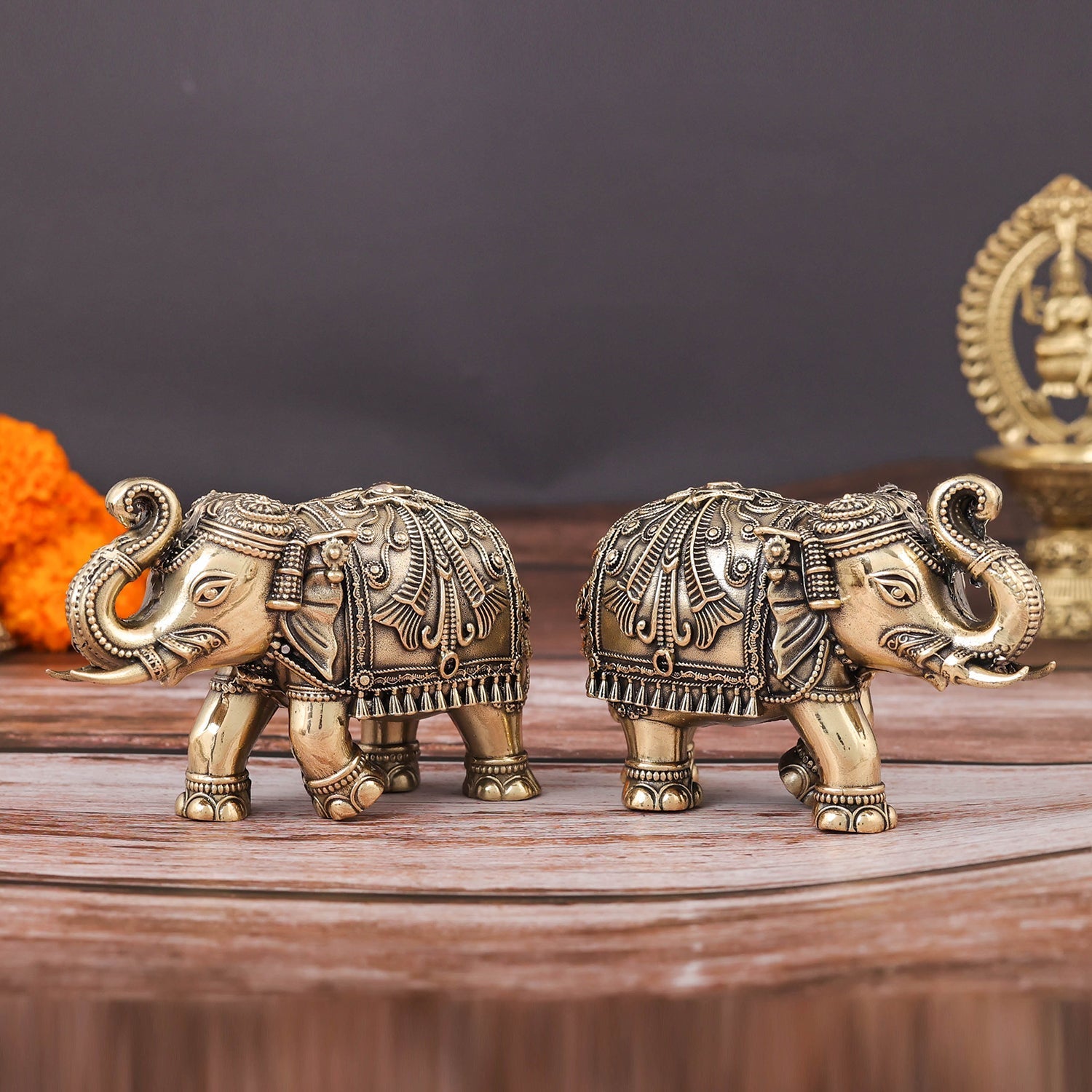 Brass Superfine Elephant Pair For Home Decor Showpieces 5 Inch - Eco-friendly - Sama Homes