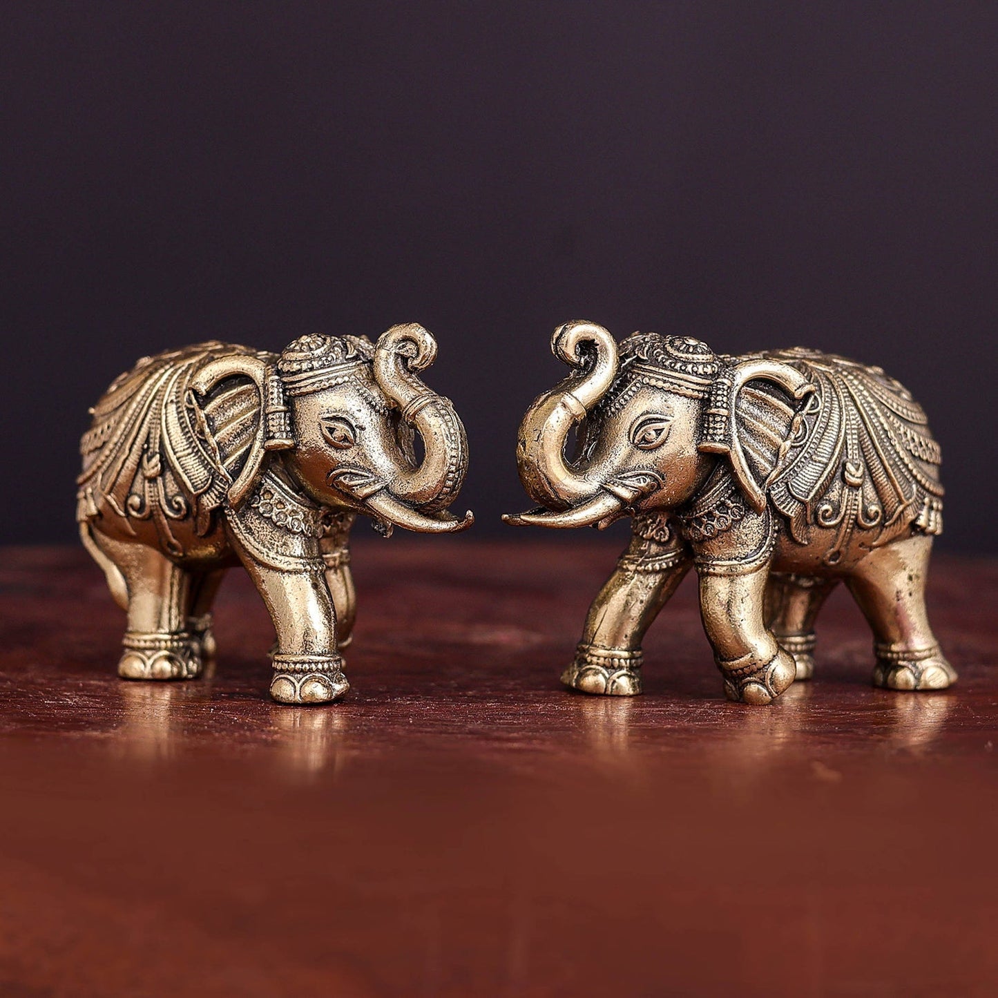 Brass Superfine Elephant Pair Miniature Showpieces 2 Inch