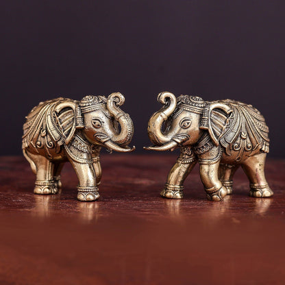 Brass Superfine Elephant Pair Miniature Showpieces 2 Inch by vendor-unknown - Decor