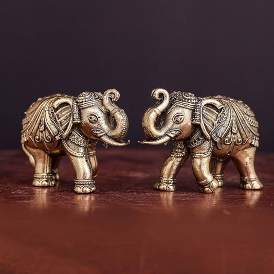 Brass Superfine Elephant Pair Miniature Showpieces 2 Inch