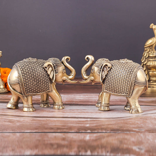 Brass Superfine Elephant Pair Miniature Showpieces 3.5 Inch