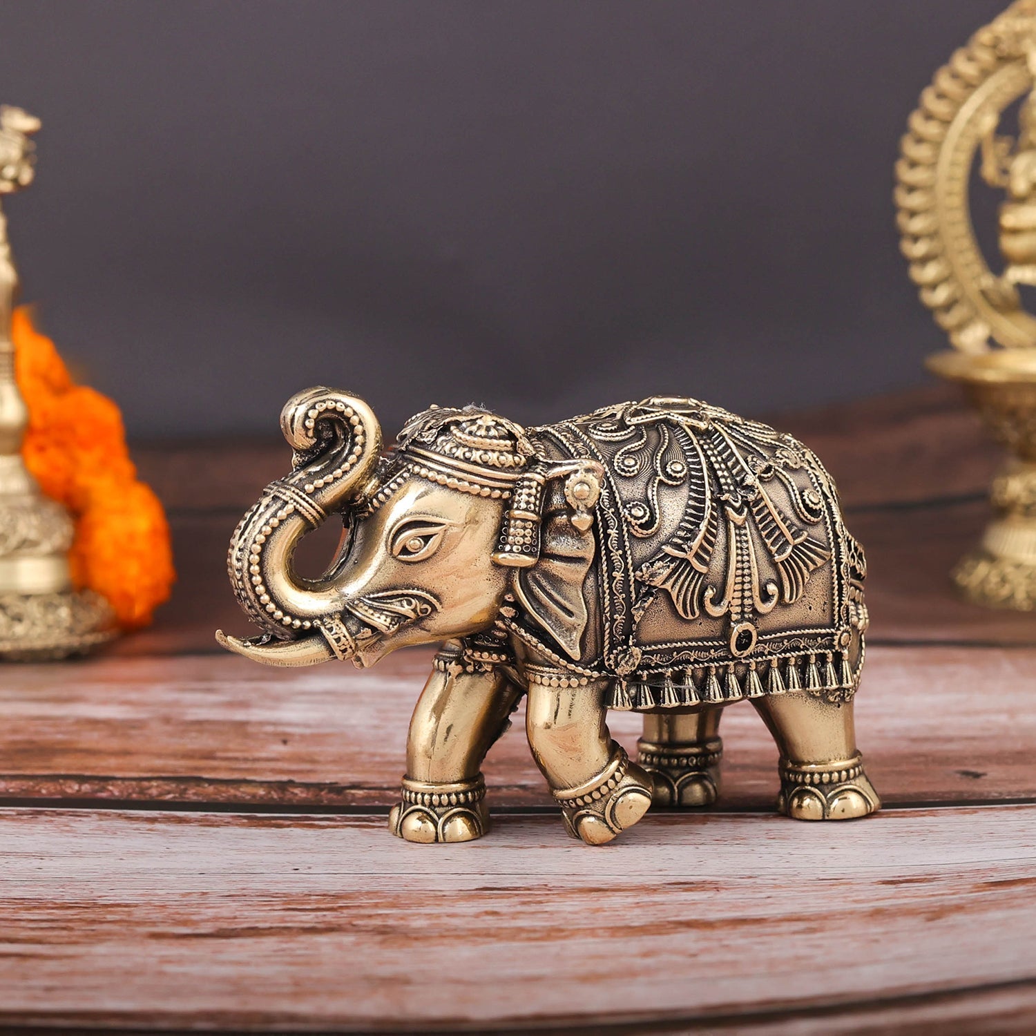 Brass Superfine Elephant Statue For Home Decor Showpieces 5 Inch - Eco-friendly - Sama Homes