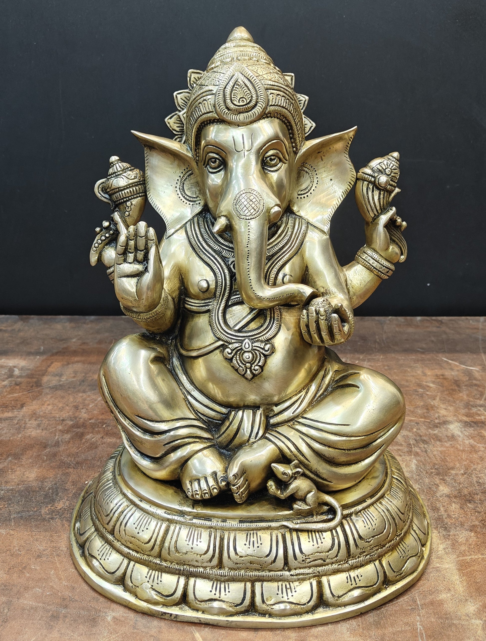 Brass Superfine Ganesha Idol Antique Finish For Home Decor 15 Inch - Eco-friendly - Sama Homes