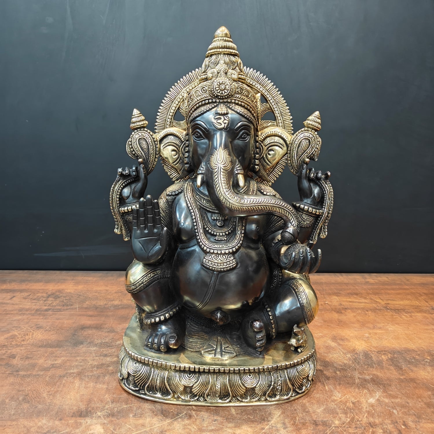Brass Superfine Ganesha Idol Black Patina Finish 20 Inch - Eco-friendly - Sama Homes