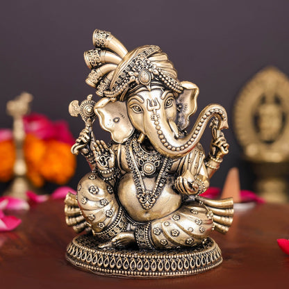 Brass Superfine Ganesha Idol Wearing a Turban 4 Inch by vendor-unknown - Hindu Gods