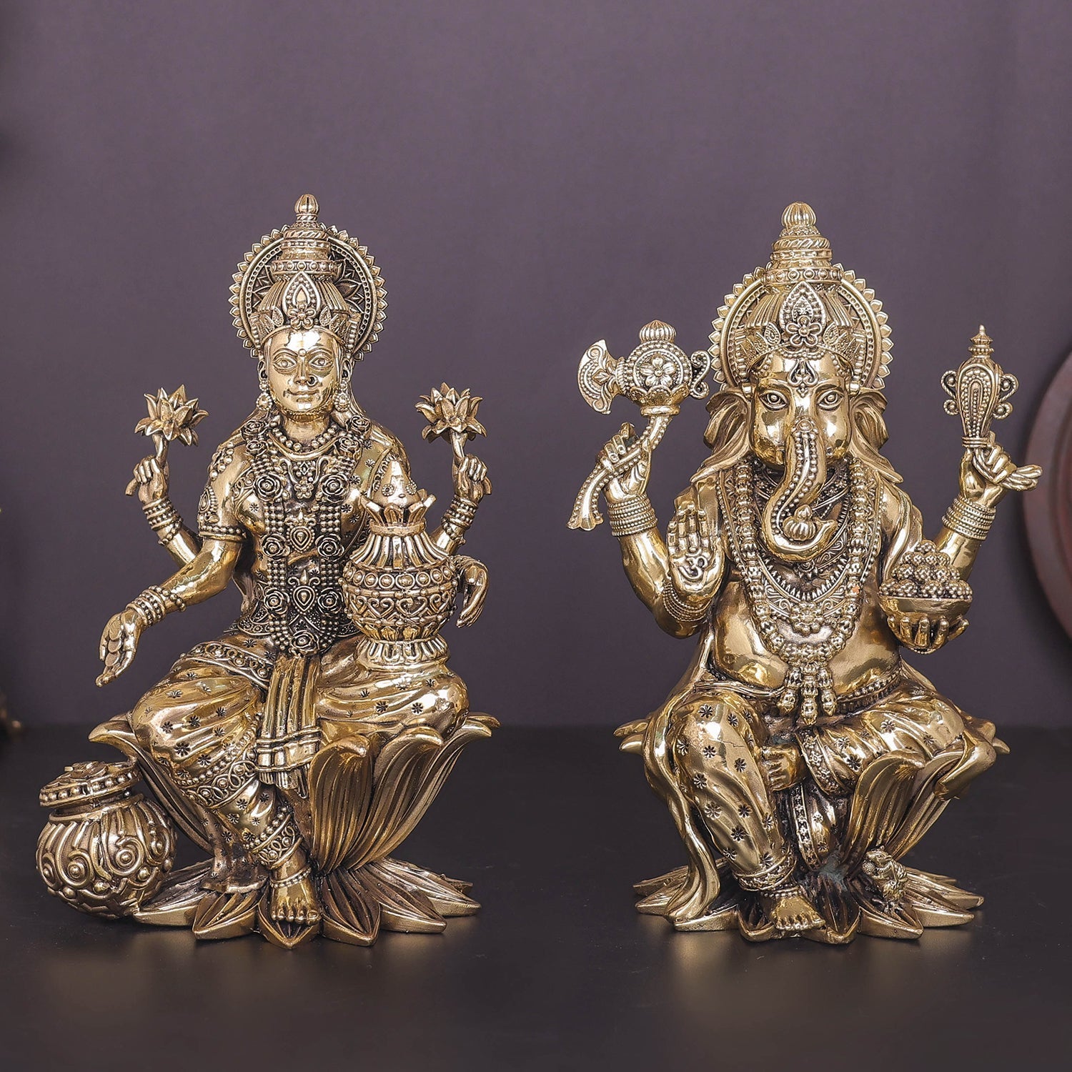 Brass Superfine Ganesha Lakshmi Idol 10 Inches - Eco-friendly - Sama Homes