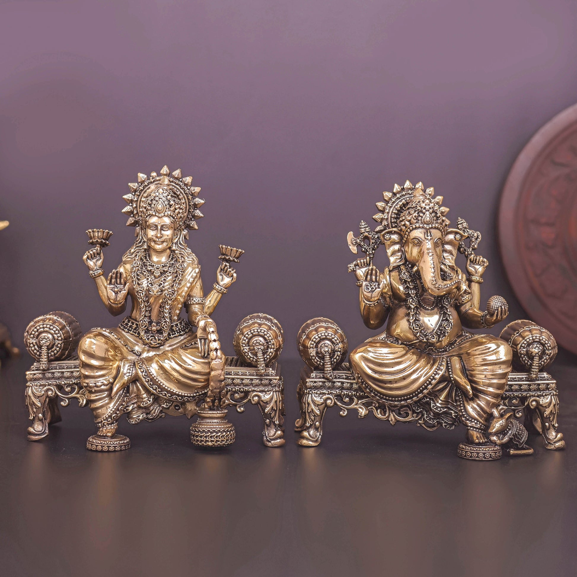Brass Superfine Ganesha Lakshmi Idol 6 Inch - Eco-friendly - Sama Homes