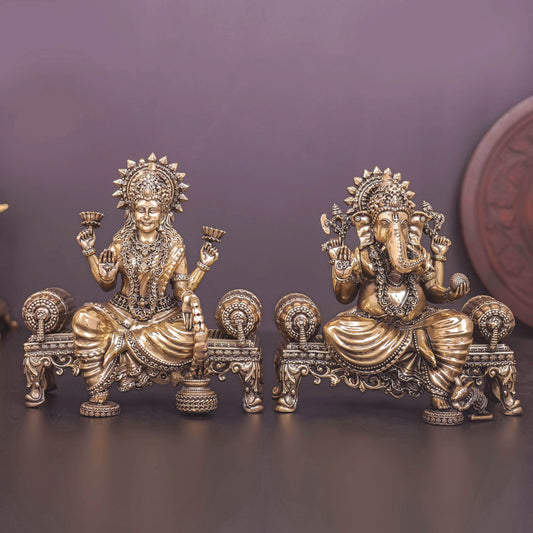 Brass Superfine Ganesha Lakshmi Idol 6 Inch