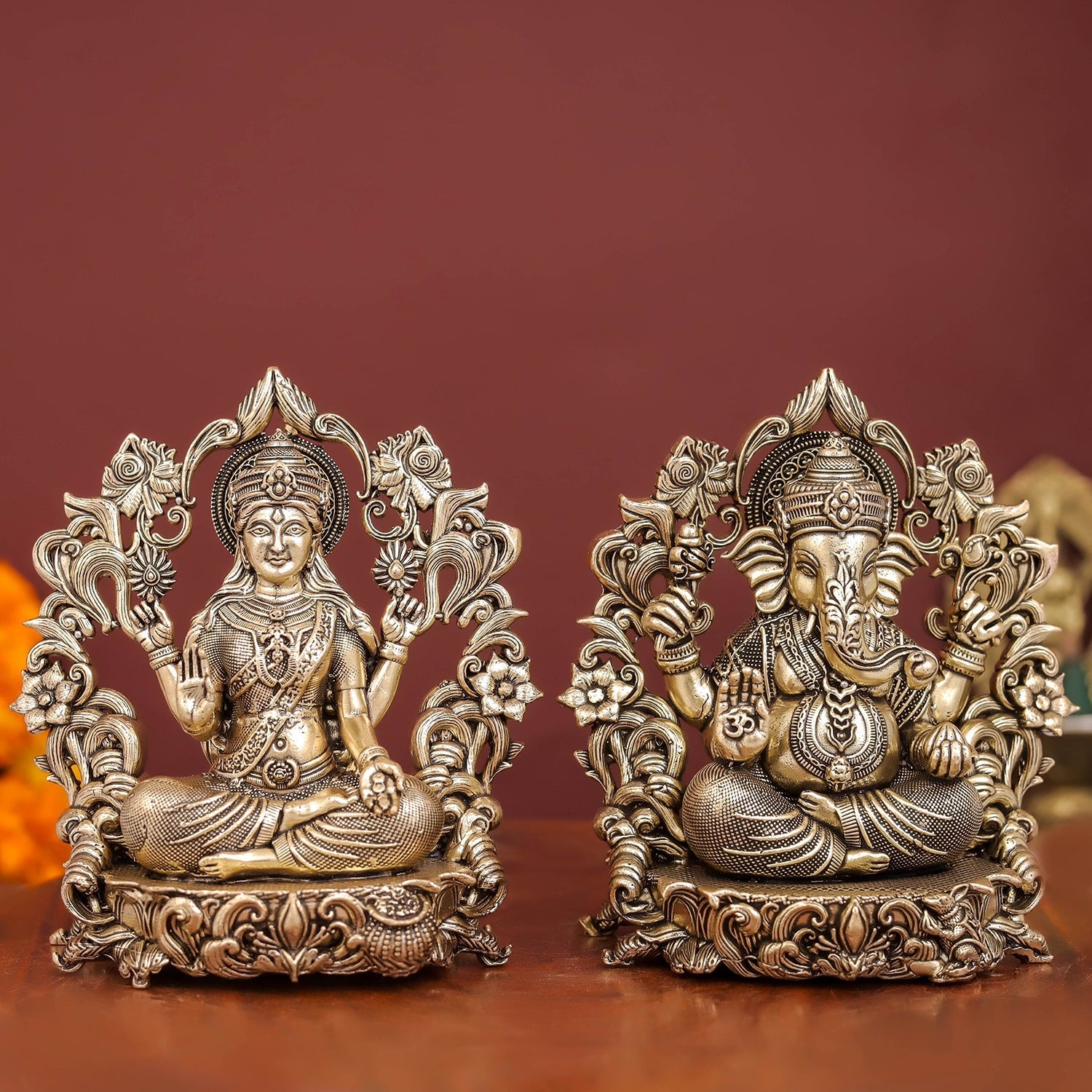 Brass Superfine Ganesha Lakshmi Idol For Home Temple Decor 4 Inch - Eco-friendly - Sama Homes