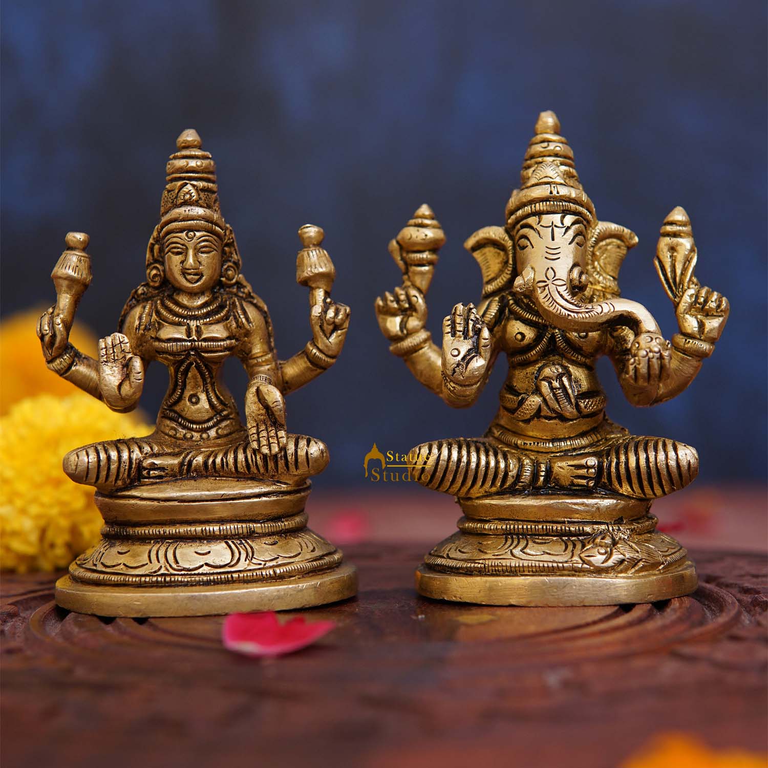 Brass Superfine Ganesha Lakshmi Idols 3.5 Inches - Eco-friendly - Sama Homes