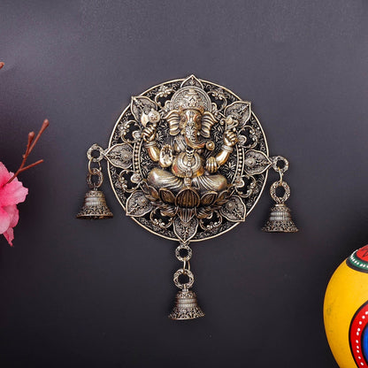 Brass Ganesha Wall Hanging with Bells 7'' by vendor-unknown - Hindu Gods