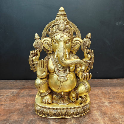 Brass Superfine Ganesha Statue Golden Finish 20 Inch by vendor-unknown - Hindu Gods