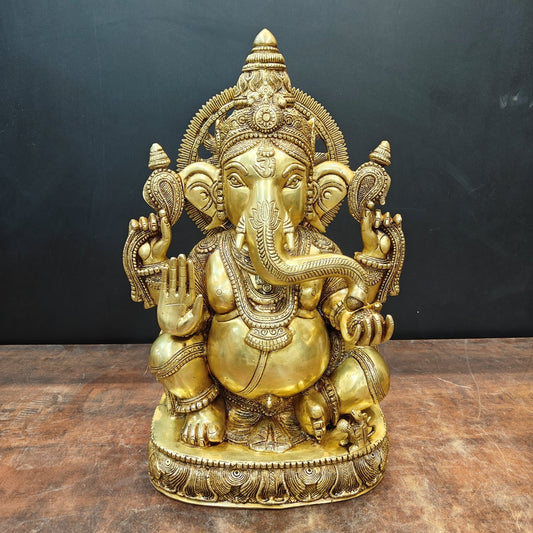 Brass Superfine Ganesha Statue Golden Finish 20 Inch